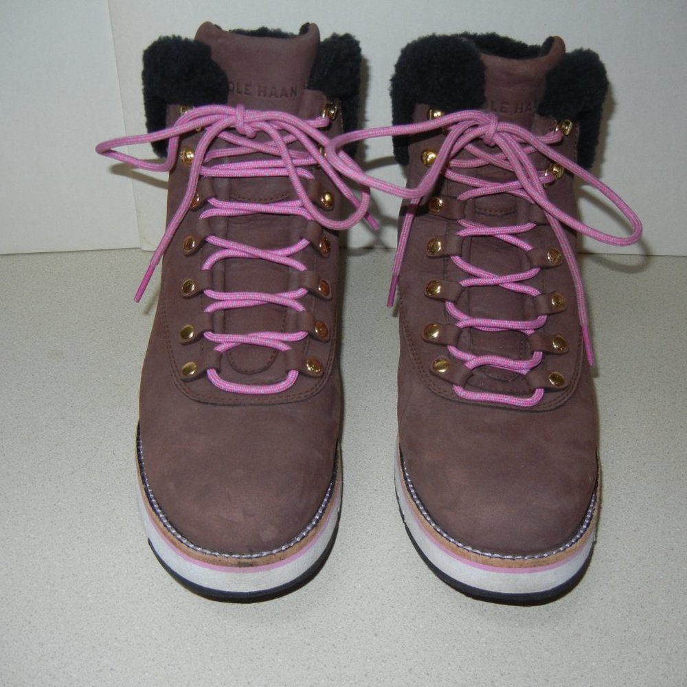 Cole Haan Sz 9 Womens Grand Explore Boot Waterproof Shearling Hiker Wedge Suede - Picture 10 of 11